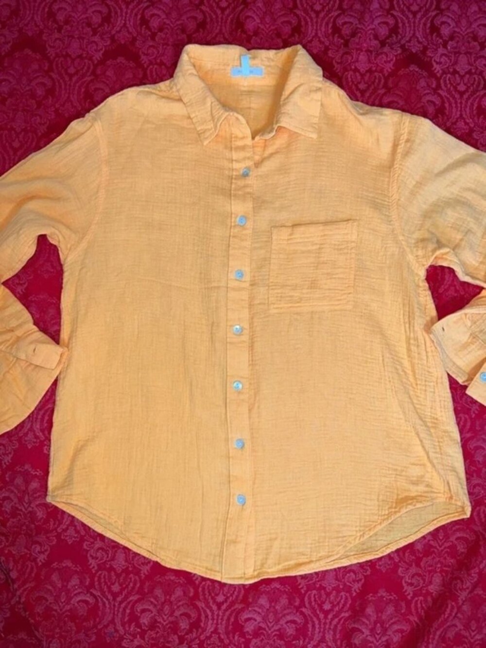 Maurices Orange Cotton Relaxed Button Down Shirt Women’s Small Gauze